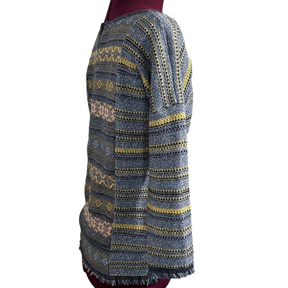 Lucky Brand Womens Sz XS Escape Bohemian Aztec Blue Sweater Exposed Zippers - Picture 9 of 16